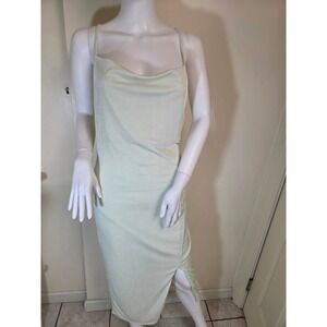 Saints 21 Mint Green Cowl Neck Midi Dress Shimmer Open Cross Back Large
